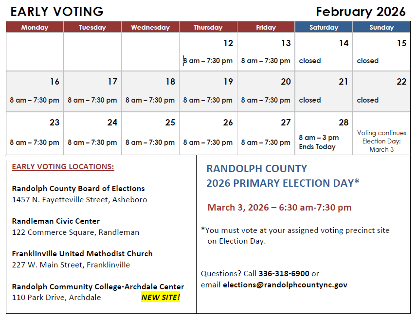 Early Voting calendar for public Primary Mar 2026